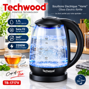 Bouilloire Électrique Sans Fil 1.7L 2200W Techwood TB-1703V