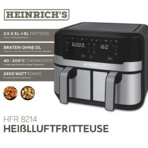 AirFryer inox Double BAC 9L '' 2 X 4.5L '' 2400W 200° Heinrich´s Germany HFR 8214