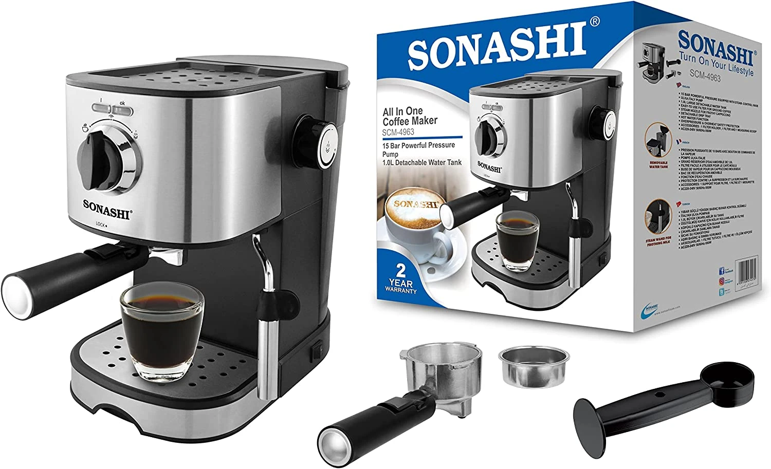 Cafetière Expresso poudre + capsule 1.0L 15 Bars Sonashi SCM-4963 – Image 4