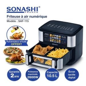 Airfryer Numérique Double Bac 10.5L 2600 W Digital multiprogrammes En inox Sonashi SAF-115