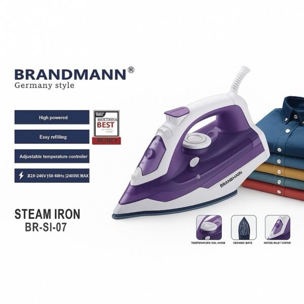 Fer à repasser vapeur 2400W céramique BRANDMANN BR-SI-07 – Image 2
