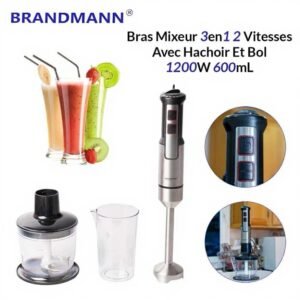 Bras Mixeur inox avec hachoir et bol 3 en 1 – 1200W 600ml Brandmann
