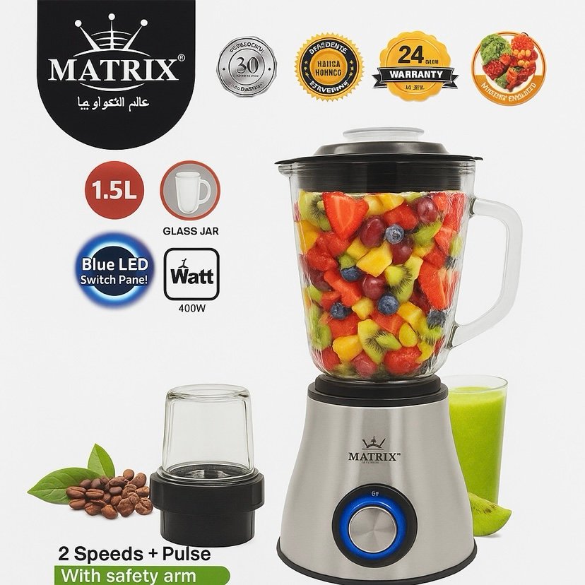 Blender Inox 400W 1.5L avec système sécurité avec moulin Matrix MX 807
