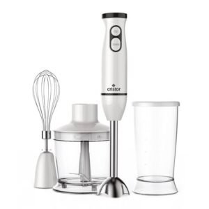 Bras Mixeur 4 en 1 CRISTOR Bras mixeur, Hachoir et Bras Fouet -500 W- 500 ML – Blanc