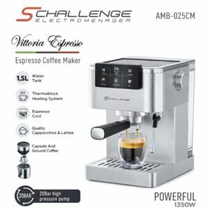 Machine à café Espresso +capsules +cappuccino 1350 W 20Bar SCHALLENGE (AMB-025CM)