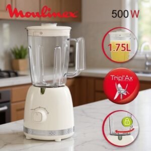 Moulinex Blender Mixeur Soleil 500 W 1.75 L - 2 Vitesses et Turbo avec 6 Lames et Verre doseur 800 ml - Soleil Ivoire LM355A10