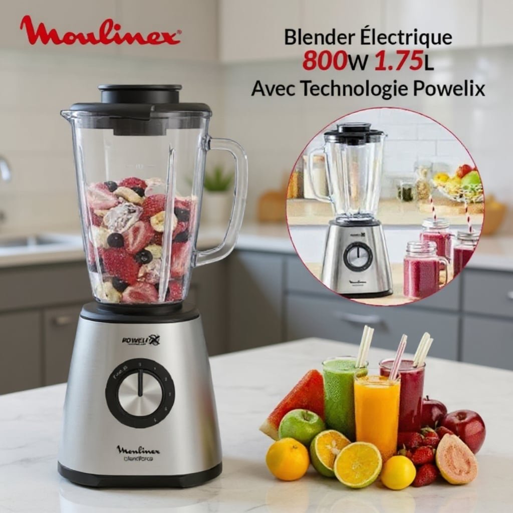 Blender Électrique 800W 1.75L Avec Technologie Powelix Moulinex LM439D10