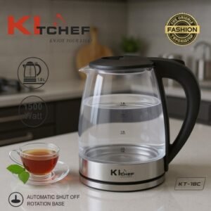 Bouilloire Électrique en Verre 1.8L – 1500W avec LED & Arrêt Automatique | KItCHEF KT-18C