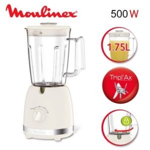 Moulinex Blender Mixeur Soleil 500 W 1.75 L - 2 Vitesses et Turbo avec 6 Lames et Verre doseur 800 ml - Soleil Ivoire LM355A10