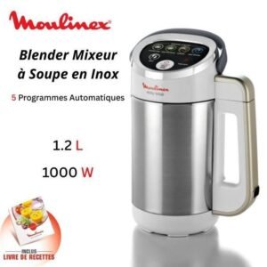 Blender Chauffant En Inox 1.2L Avec 5 Programmes 1000W Easy Soup Moulinex LM841110