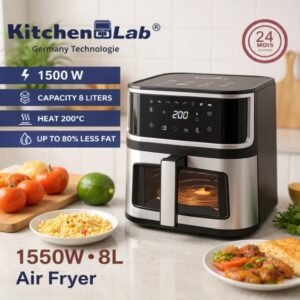 AirFryer inox 8L 1500W Numérique Avec écran Tablette et avec Fenêtre Visible KitchenLab KT-AF-006