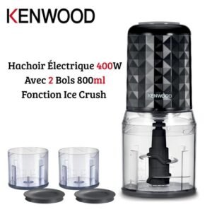Kenwood Hachoir Électrique avec 2 Bol 800ml 400W 4 Lames avec 2 Vitesses et Fonction Ice Crush - CHP40.500BK