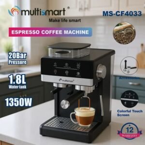 Machine à café 3 en1 Café Grain+ cappuccino 20Bar 1.8L 1350w + Fonction Moulin a café MULTISMART MS-CF4033