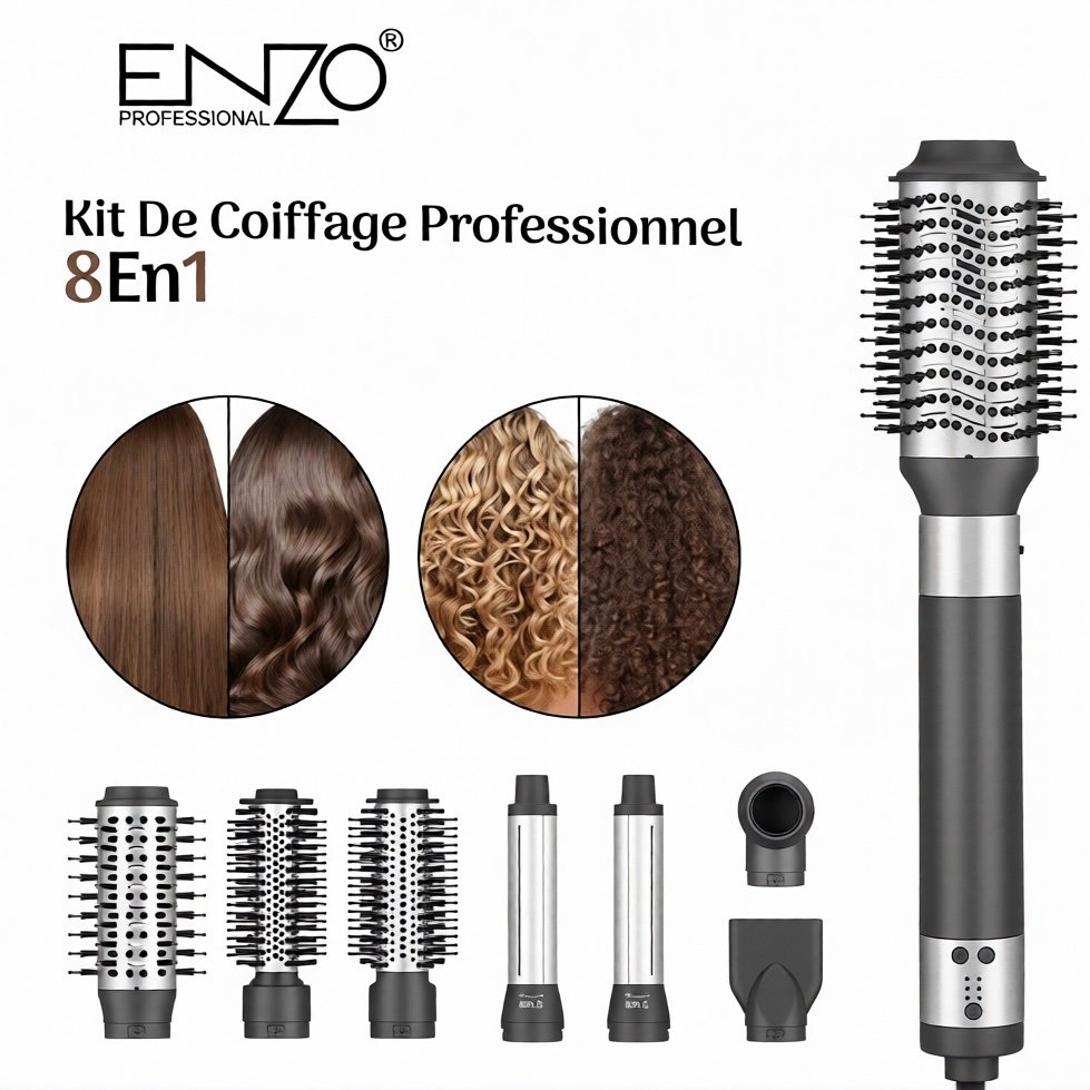 Kit De Coiffage Professionnel 8En1 À Technologie Ionique Avancée Enzo EN-753