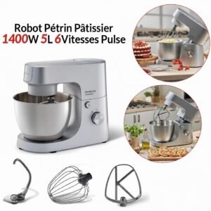 Robot Pétrin Pâtissier 1400W 5 L 6 Vitesses Pulse HomeBake Kenwood KHH01.000SI