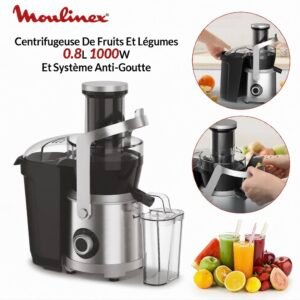 Centrifugeuse Professionnel De Fruits Et Légumes 0.8L 1000W Avec Large Ouverture 85Mm Et Système Anti-Goutte Nutri XXL Moulinex JU660D30