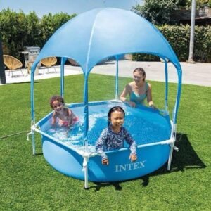 Piscine Ronde À Ossature Métallique Avec Auvent Amovible 183x38cm 700l Intex 28209NP