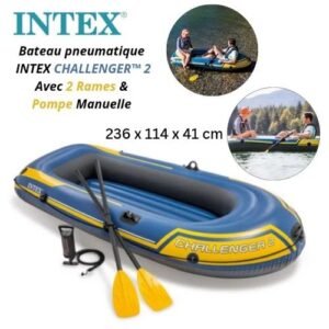 Bateau Gonflable Pour 2 Personnes Vinyle robuste Avec 2 Rames Et Pompe Challenger 2 Intex 68367