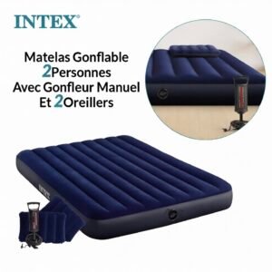 Matelas Gonflable 2 Personnes Avec Gonfleur Manuel Et 2 Oreillers Classic Downy Intex 64765