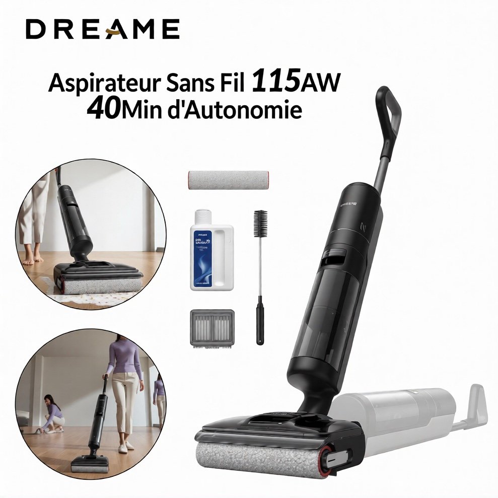 Aspirateur Laveur Sans Fil 18000Pa, Nettoyage À Plat 180° Et Lavage 90°C Dreame H12 Pro FlexReach