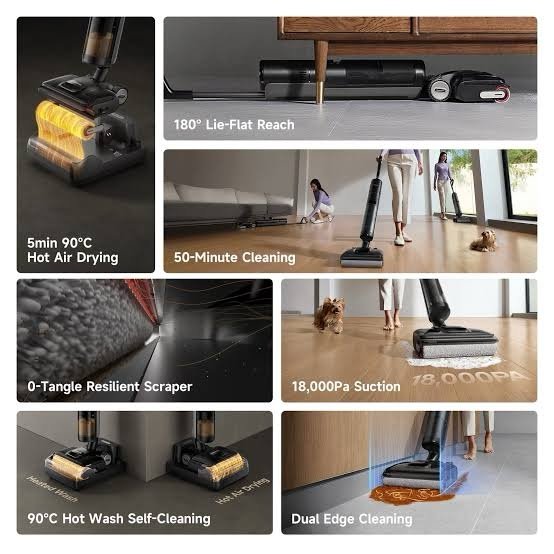 Aspirateur Laveur Sans Fil 18000Pa, Nettoyage À Plat 180° Et Lavage 90°C Dreame H12 Pro FlexReach – Image 2