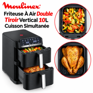 Airfrayer Double Tiroir  10L 2700W Cuisson Simultanée Et Technologie EvenFry Moulinex EZ7568F0