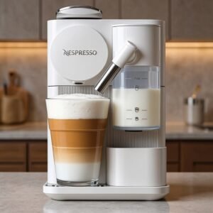 Machine a cafe a capsules avec systeme lait integre 19 Bars De'Longhi Nespresso Lattissima One Blanc