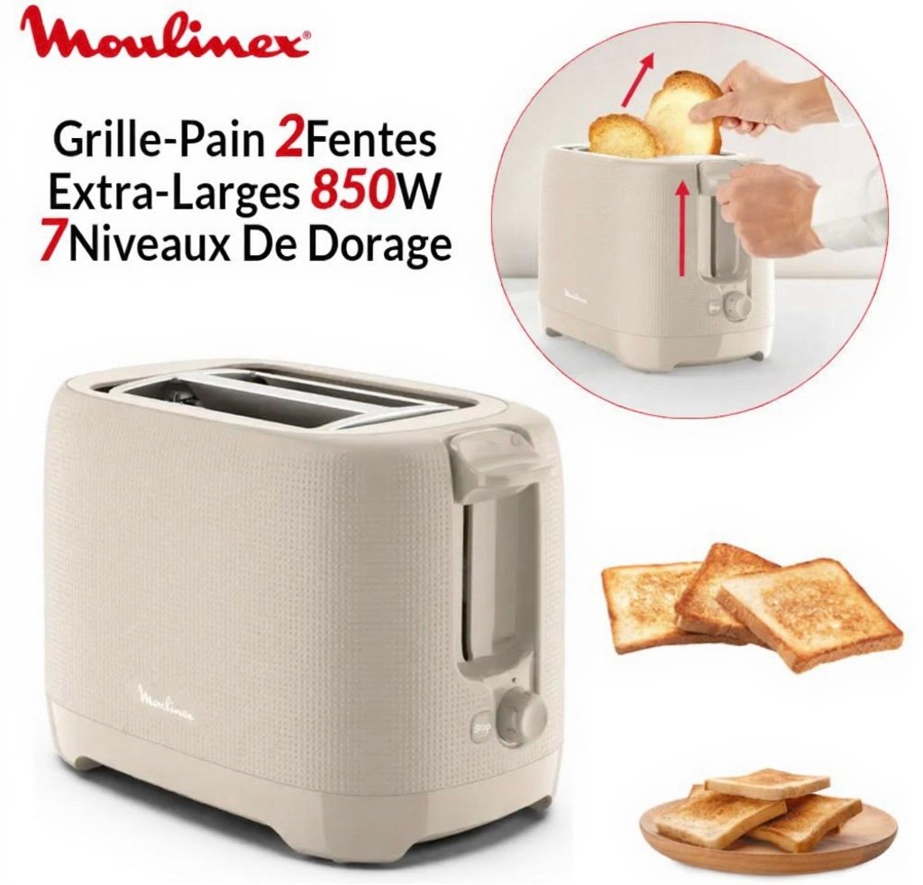 Grille-Pain 2 Fentes 850W Avec 7 Niveaux De Dorage Morning Moulinex LT2M0B10