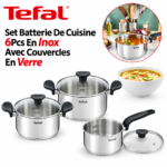 Batterie De Cuisine 6Pcs En Inox 16/18/20 cm Couvercles En Verre Compatible Induction Tefal E308S674
